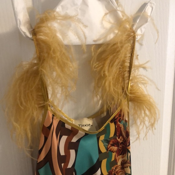 Tropical Tea-Length Flowy Dress with Feather Straps - Picture 2 of 5